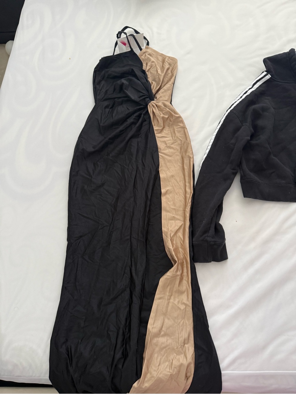 Karma Black and Beige Two-Tone Twist Maxi Dress